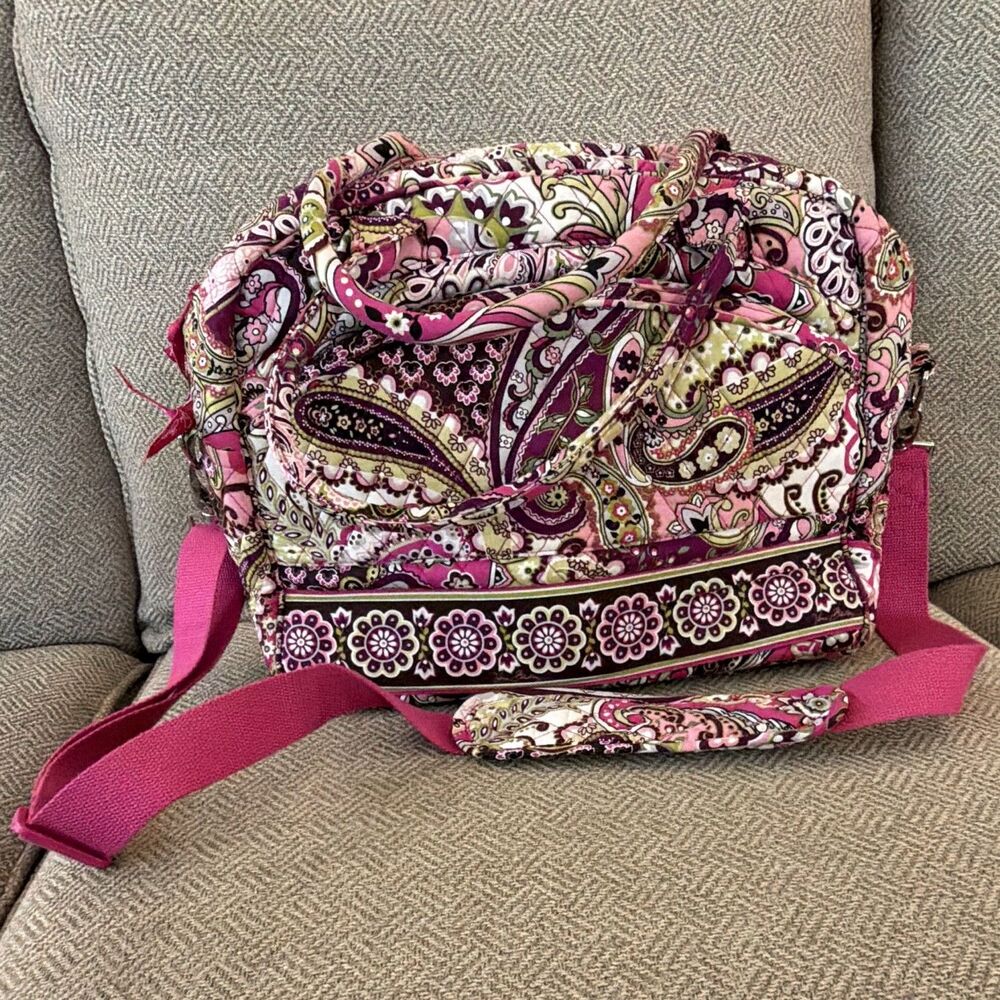 Vera Bradley Women’s Laptop Messenger Bag Very Berry Paisley Adj Detach Strap